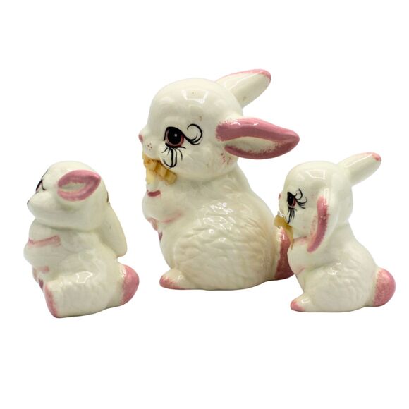 Vintage Bunny Rabbit Family Figurines Hand Painted Les Trois Paulettes Ceramics - Picture 8 of 9